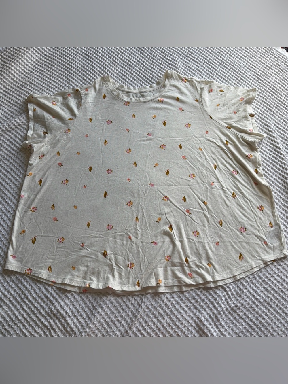 Old Navy Cream Short-Sleeve Tee with Pink and Mustard Floral Print